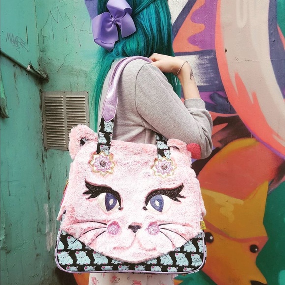 Irregular Choice Handbags - Irregular Choice Amazing Furry Pink Kitty Cat Call Purse Bag New Old Stock